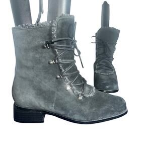 AJ Valenci Valencia black Suede Shearling Lace-Up Ankle Boots Women’s 8W wide